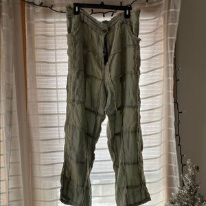 Boot Cut Patchwork Pants in Light Olive Green